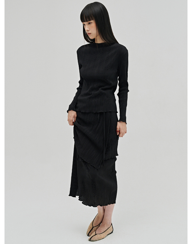 누브 플리츠 랩 스커트 - 블랙 / Pleated Wrap Skirt - Black 착용컷
