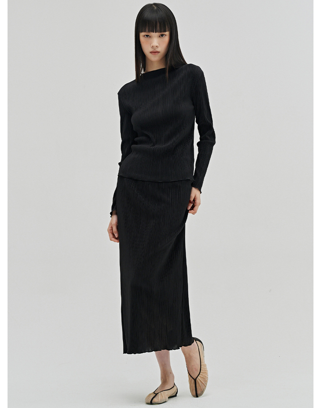 누브 플리츠 랩 스커트 - 블랙 / Pleated Wrap Skirt - Black 착용컷