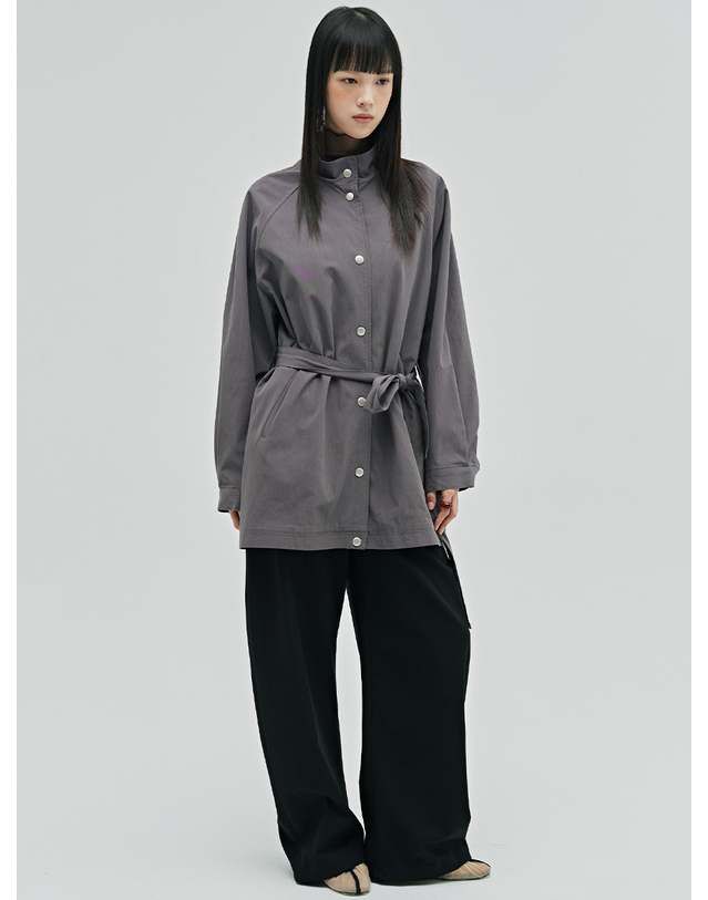 누브 하이넥 트렌치코트 - 그레이 / High Neck Trench Coat - Gray 착용컷