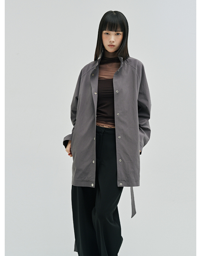누브 하이넥 트렌치코트 - 그레이 / High Neck Trench Coat - Gray 착용컷