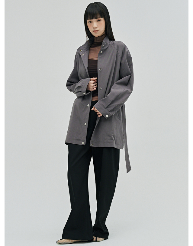 누브 하이넥 트렌치코트 - 그레이 / High Neck Trench Coat - Gray 착용컷