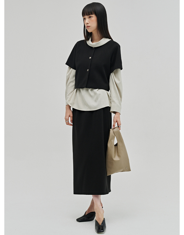 누브 미니멀 울 하프 자켓 셋업 - 블랙 / Minimal Wool Half Jacket Set up - Black 착용컷