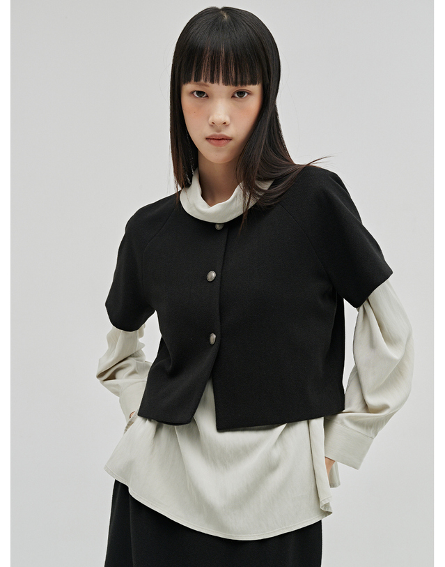 누브 미니멀 울 하프 자켓 셋업 - 블랙 / Minimal Wool Half Jacket Set up - Black 착용컷