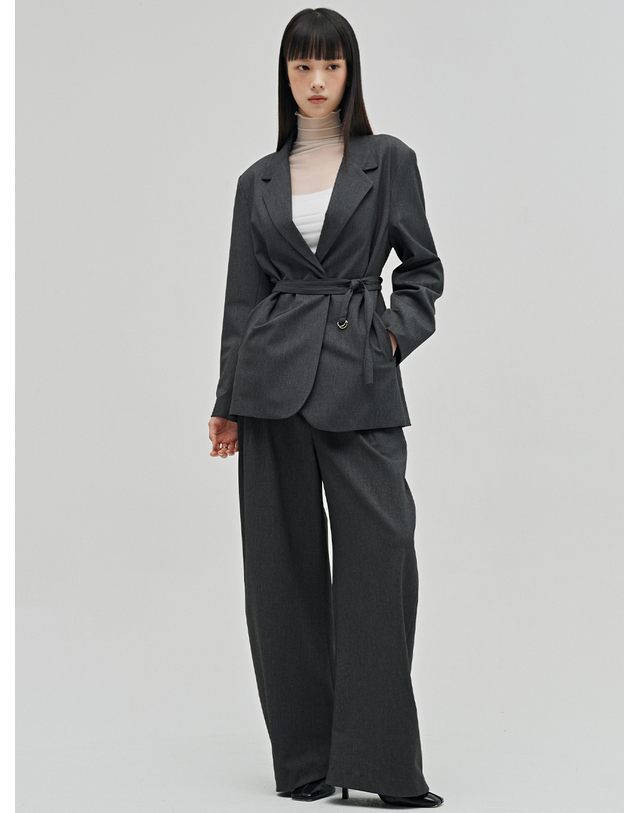 누브 울 테일러드 벨티드 자켓 셋업 - 다크 그레이 / Wool Tailored Belted Jacket Set up - D.Gray 착용컷