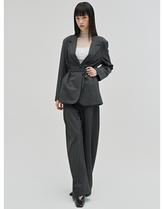 누브 울 테일러드 벨티드 자켓 셋업 - 다크 그레이 / Wool Tailored Belted Jacket Set up - D.Gray 착용컷