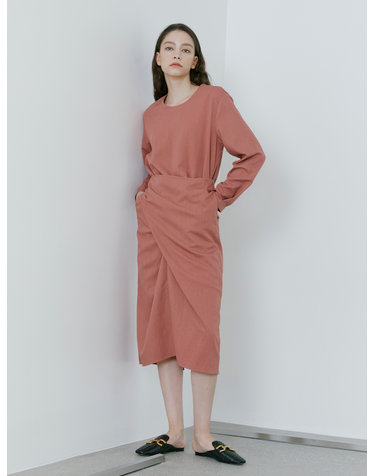 Twist Wrap Dress -  Brick Red