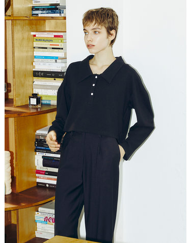 Shirt Collar Crop T-Shirt - Black