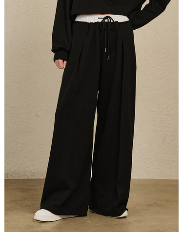 Double Waist Wide Pants - Black