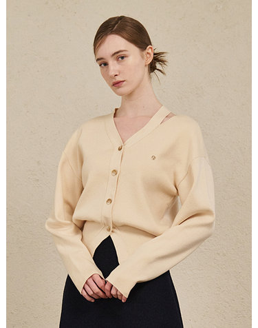 V-Neck Cut Out Cardigan - Beige