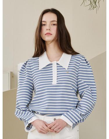 스트라이프 퍼프 롱슬리브 티셔츠 - 스카이블루 / Stripe Puff Long Sleeve T-Shirts -Sky Blue