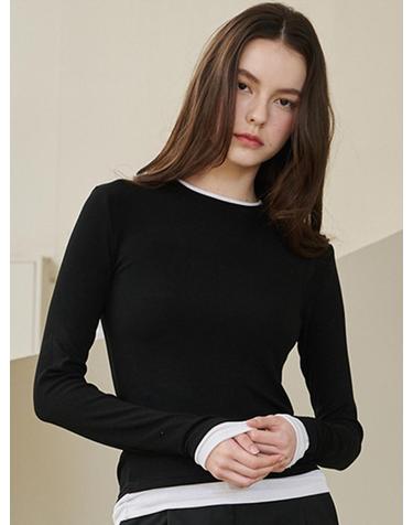 컬러매칭 롱슬리브 티셔츠 - 블랙 / Color Matching Longsleeve T-Shirts - Black
