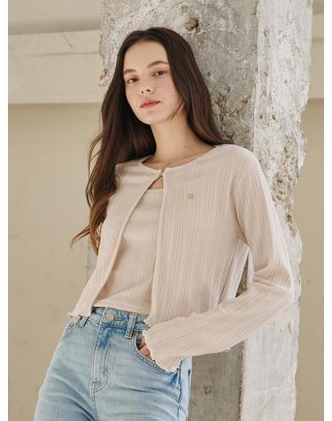 버튼 가디건 슬리브리스 셋트 - 라이트 베이지 / Button Cardigan Sleeveless Set - Light Beige