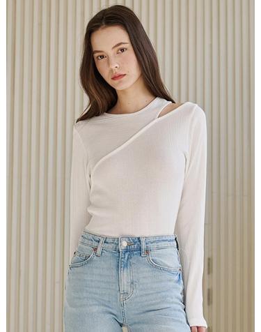 컷아웃 언발 롱슬리브 티셔츠 - 화이트 / Cut Out Unbal Longsleeve T-Shirts - White