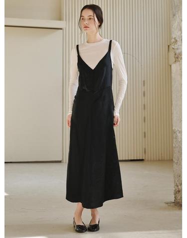 슬리브리스 새틴 드레스 - 블랙 / Sleeveless Satin Dress - Black