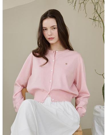 라운드 넥 클래식 가디건 - 핑크 / Round Neck Classic Cardigan - Pink