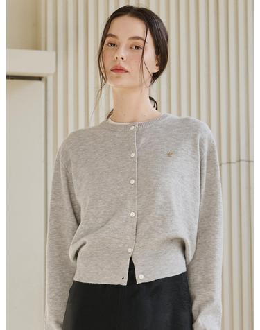 라운드 넥 클래식 가디건 - 멜란지 그레이 / Round Neck Classic Cardigan - M. Gray