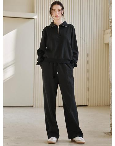 라인 집업 스웻셔츠 셋업 - 블랙 / Line Zip up Sweatshirts Set Up - Black