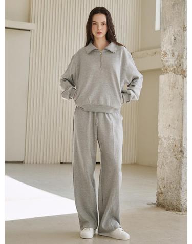라인 집업 스웻셔츠 셋업 - 멜란지 그레이 / Line Zip up Sweatshirts Set Up - M. Gray