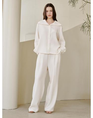 세일러 카라 링클 블라우스 셋업 - 아이보리 / Sailor Collar Wrinkle Blouse Set Up - Ivory