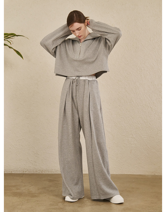 누브 Double Waist Wide Pants - M.Gray 그레이 착용컷