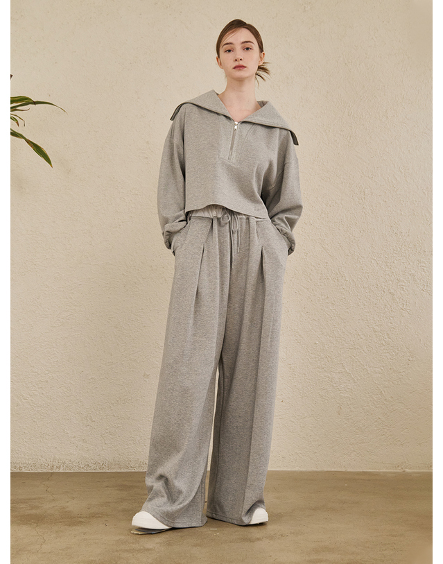 누브 Double Waist Wide Pants - M.Gray 그레이 착용컷