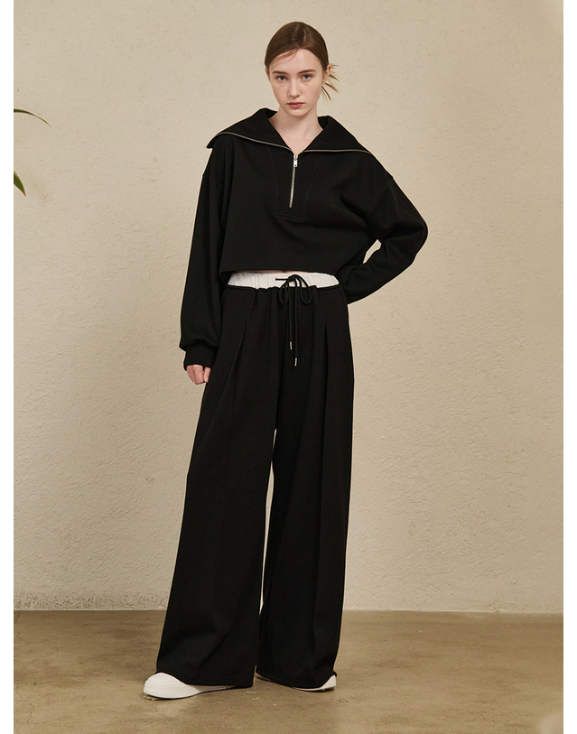 누브 Double Waist Wide Pants - Black 블랙 착용컷