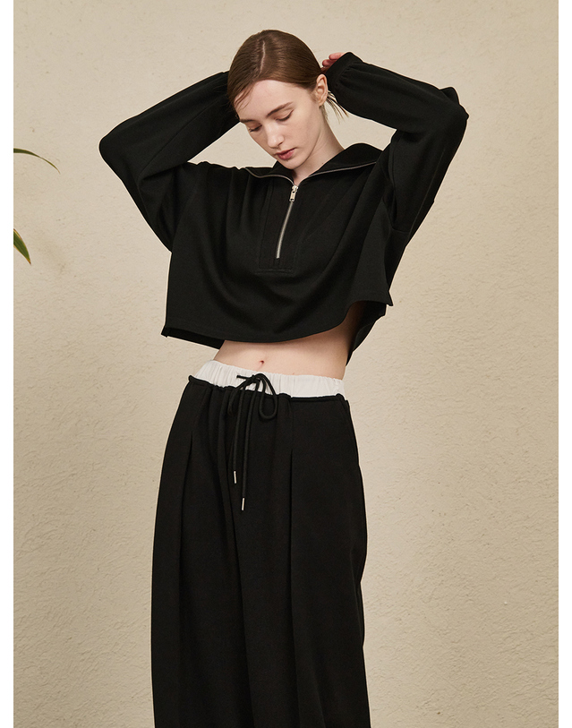 누브 Double Waist Wide Pants - Black 블랙 착용컷