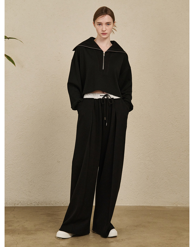 누브 Double Waist Wide Pants - Black 블랙 착용컷