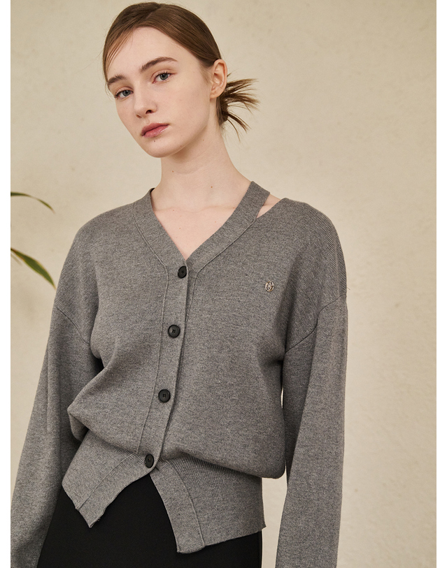 누브 V-Neck Cut Out Cardigan - M. Gray 착용컷