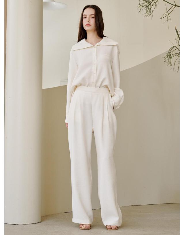 누브 링클 와이드 밴딩 팬츠 - 아이보리 / Wrinkle Wide Banding Pants - Ivory 착용컷