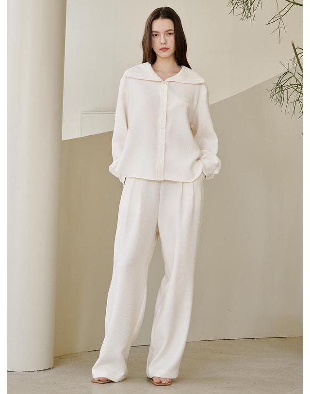 누브 링클 와이드 밴딩 팬츠 - 아이보리 / Wrinkle Wide Banding Pants - Ivory 착용컷