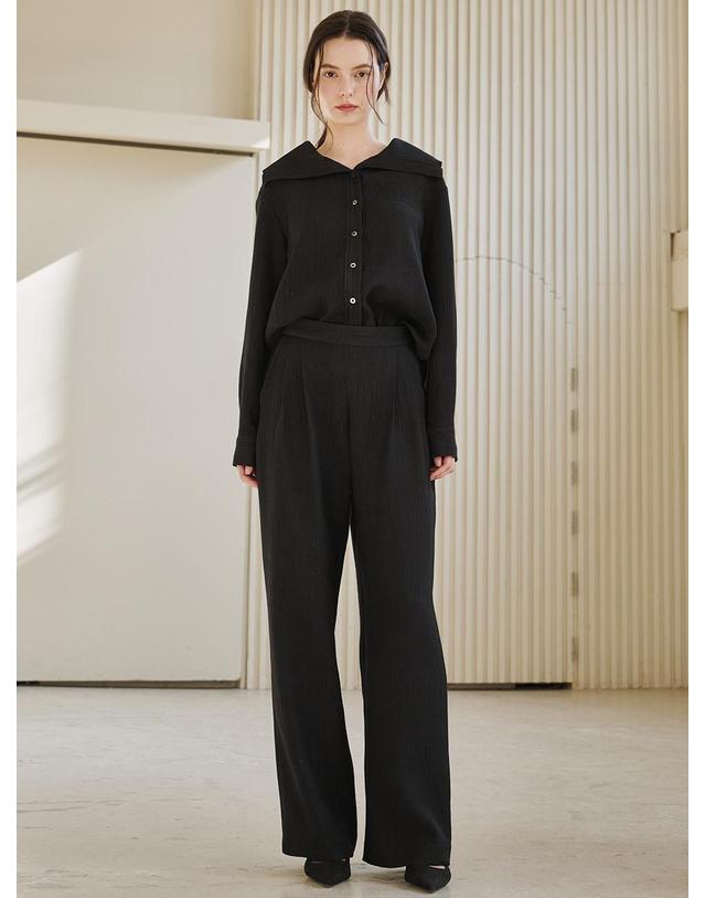 누브 링클 와이드 밴딩 팬츠 - 블랙 / Wrinkle Wide Banding Pants - Black 착용컷