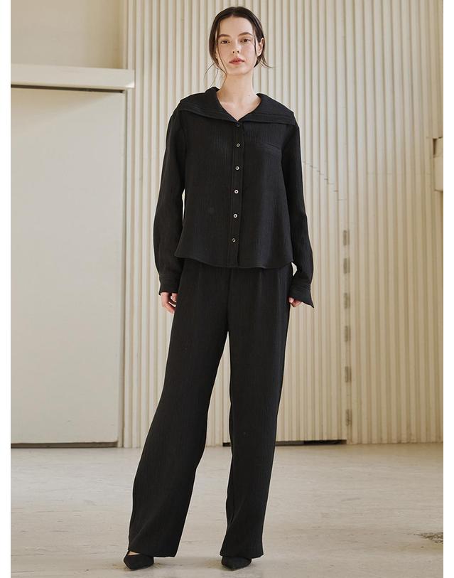 누브 링클 와이드 밴딩 팬츠 - 블랙 / Wrinkle Wide Banding Pants - Black 착용컷