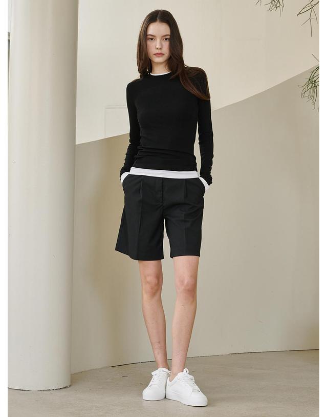 누브 컬러매칭 롱슬리브 티셔츠 - 블랙 / Color Matching Longsleeve T-Shirts - Black 착용컷