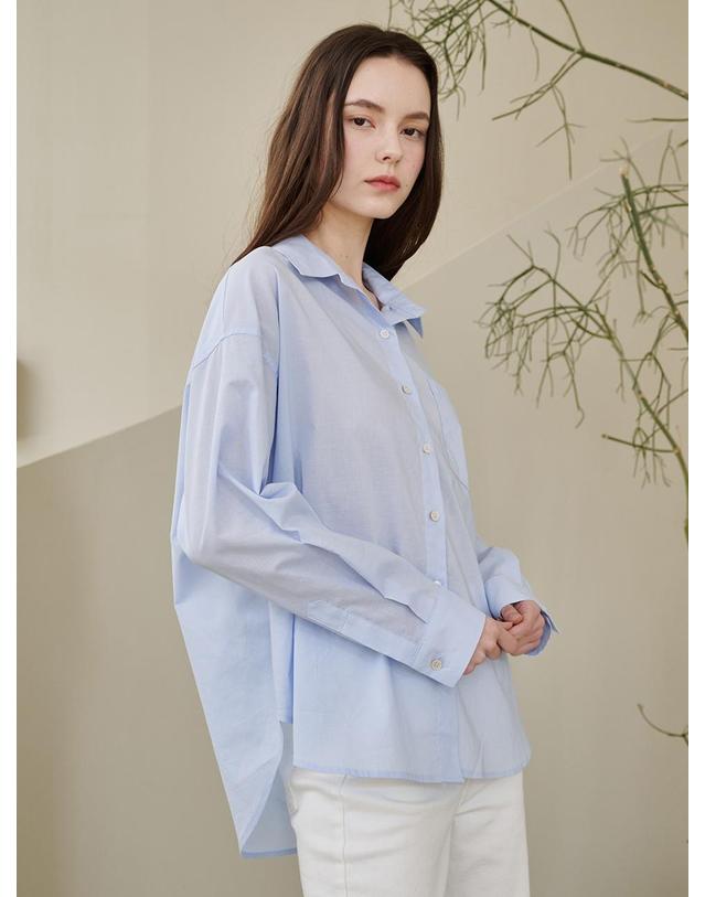 누브 에센셜 코튼셔츠 - 스카이블루 / Essential Cotton Shirts - Sky Blue 착용컷