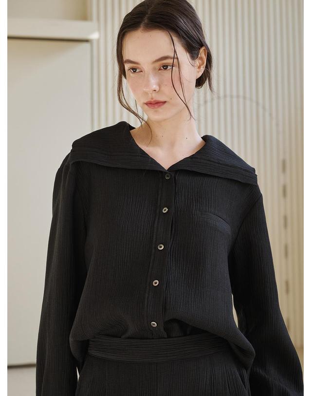 누브 세일러 카라 링클 블라우스 - 블랙 / Sailor Collar Wrinkle Blouse -Black 착용컷
