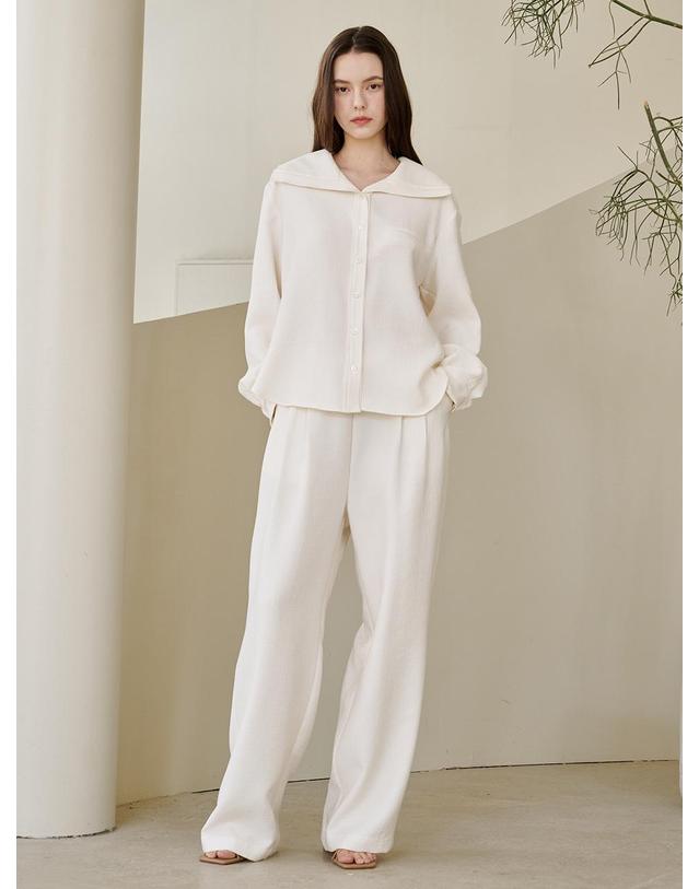 누브 세일러 카라 링클 블라우스 - 아이보리 / Sailor Collar Wrinkle Blouse - Ivory 착용컷