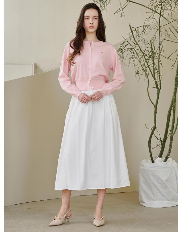 누브 라운드 넥 클래식 가디건 - 핑크 / Round Neck Classic Cardigan - Pink 착용컷