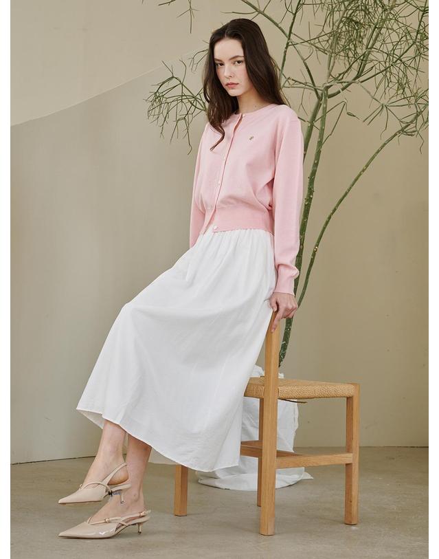 누브 라운드 넥 클래식 가디건 - 핑크 / Round Neck Classic Cardigan - Pink 착용컷
