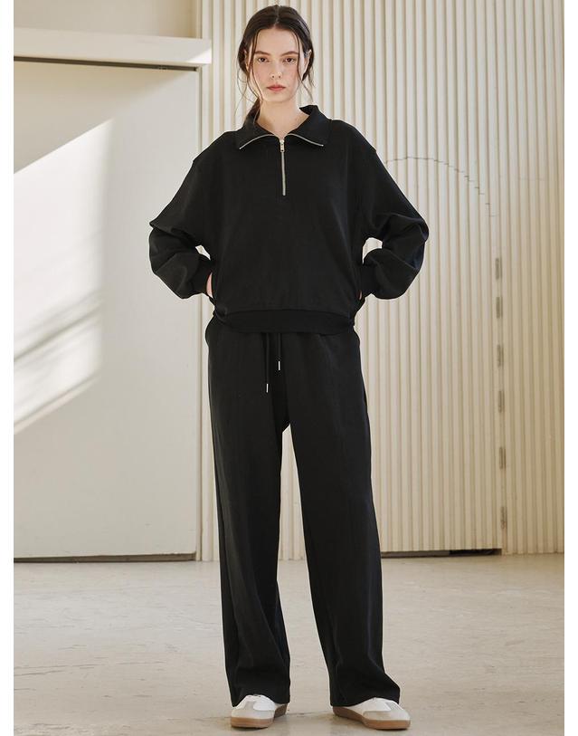 누브 라인 집업 스웻셔츠 셋업 - 블랙 / Line Zip up Sweatshirts Set Up - Black 착용컷