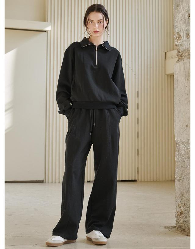 누브 라인 집업 스웻셔츠 셋업 - 블랙 / Line Zip up Sweatshirts Set Up - Black 착용컷