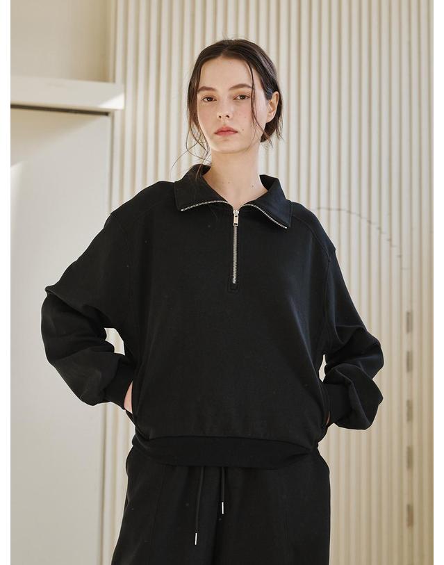 누브 라인 집업 스웻셔츠 셋업 - 블랙 / Line Zip up Sweatshirts Set Up - Black 착용컷