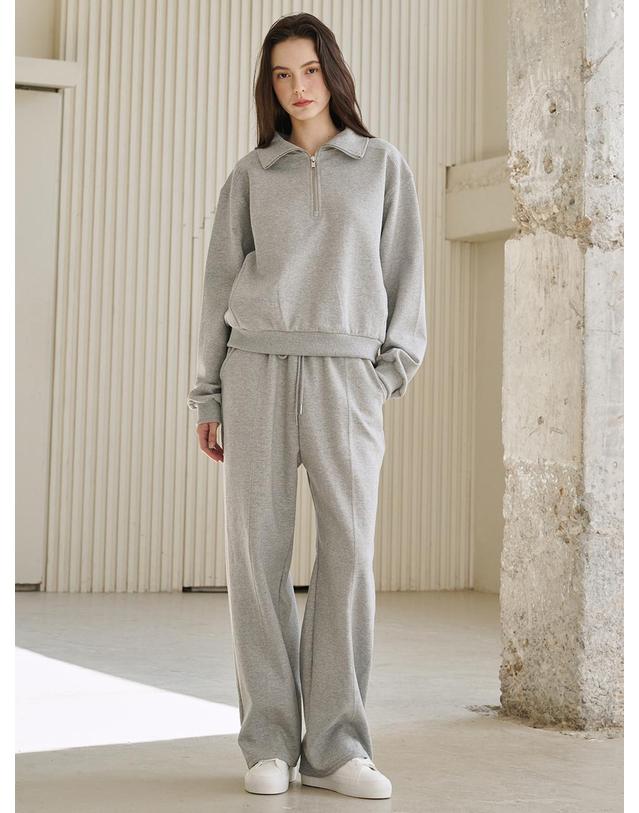 누브 라인 집업 스웻셔츠 셋업 - 멜란지 그레이 / Line Zip up Sweatshirts Set Up - M. Gray 착용컷