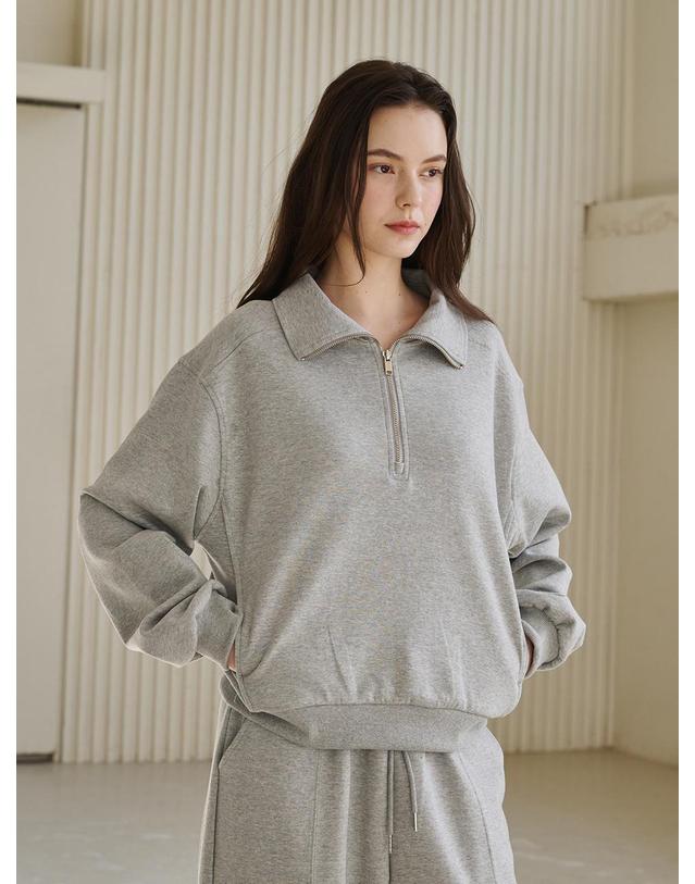 누브 라인 집업 스웻셔츠 셋업 - 멜란지 그레이 / Line Zip up Sweatshirts Set Up - M. Gray 착용컷