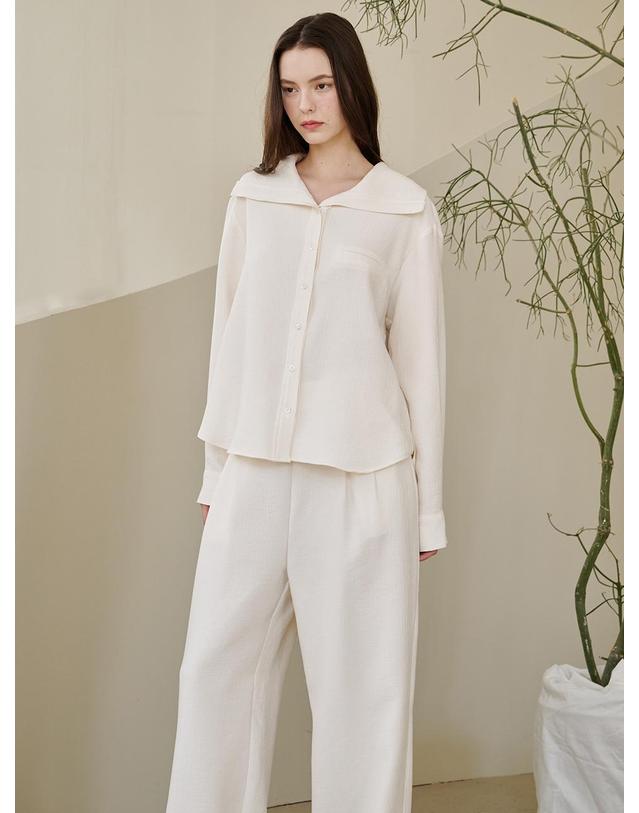 누브 세일러 카라 링클 블라우스 셋업 - 아이보리 / Sailor Collar Wrinkle Blouse Set Up - Ivory 착용컷