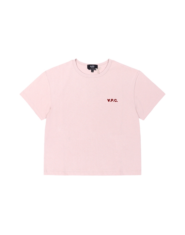아페쎄 아페쎄 COHBQ F26390 FLG ROSE POUDRE/BORDEAUX VPC 박시 쁘띠 크롭 여성 반팔티 착용컷