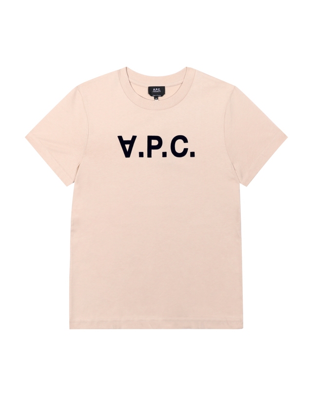 아페쎄 아페쎄 COHBM M26384 TBI BEIGE/DARK NAVY VPC 벨벳 로고 스탠다드 그랜드 공용 반팔티 착용컷