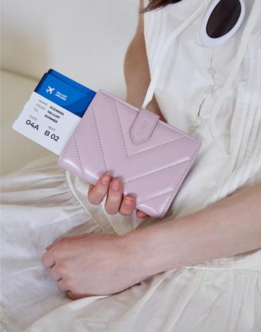 벨류엣 [선물포장] 퀼팅 여권 지갑_페일핑크