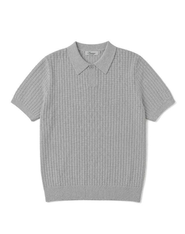 프랑코페라로 라피노 반팔 니트 그레이 (OM0GTSY20234) 흰색 착용컷