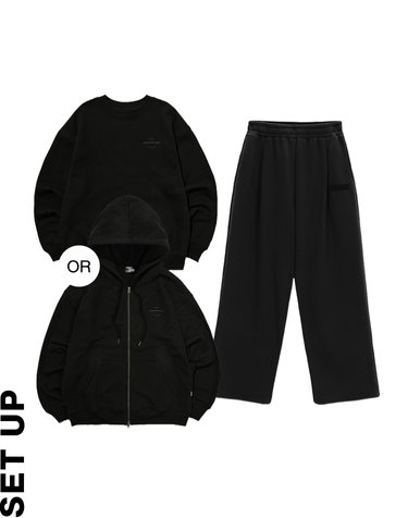 [SET] 데일리 스탠다드 맨투맨 or 후드집업 + 와이드 팬츠 블랙